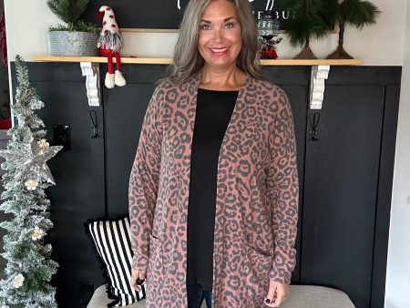 Rust Animal Print Cardi-Curvy For Cheap