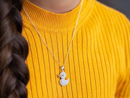 Clear White Crystal Duck Silver Necklace Online