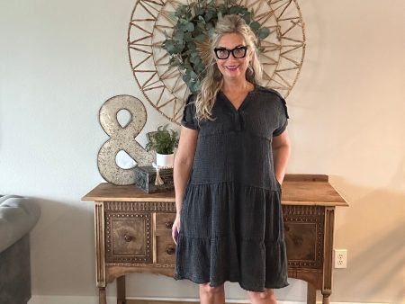 Washed Double Gauze Dress-Ash Black For Sale