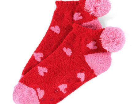 Red Hearts Home Socks Cheap