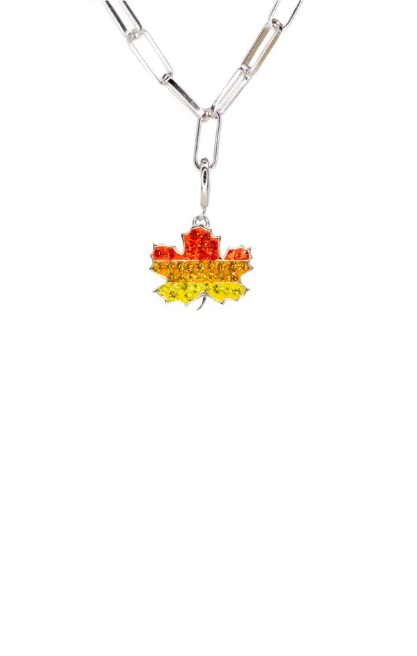 Maple Leaf Crystal Sterling Silver Charm With Paperclip Necklace Online Hot Sale