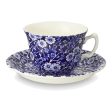 Blue Calico Teacup and Saucer by Burleigh, Made in England 6 oz Cheap