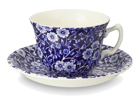 Blue Calico Teacup and Saucer by Burleigh, Made in England 6 oz Cheap