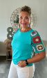 Turquoise Floral Crochet Short Sleeve Top Discount