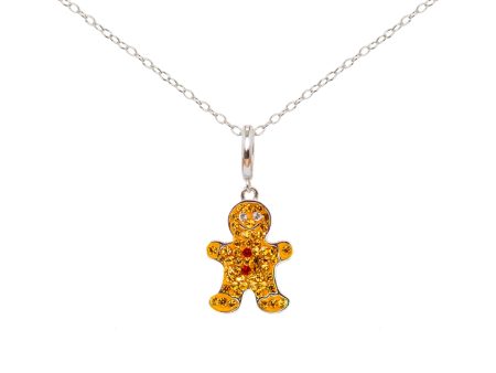 Gingerbread Man Crystal Sterling Silver Charm Necklace Fashion