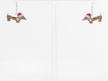 Dangling Holiday Dachshund Dog Crystal Sterling Silver Earrings For Discount