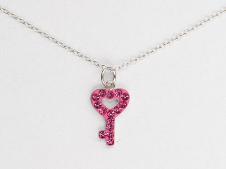 Open Heart Key Crystal Sterling Silver Necklace Online now