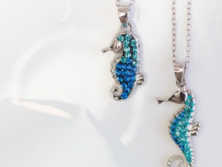 Mother Daughter Matching Seahorse Crystal Sterling Silver Necklace Set Fashion