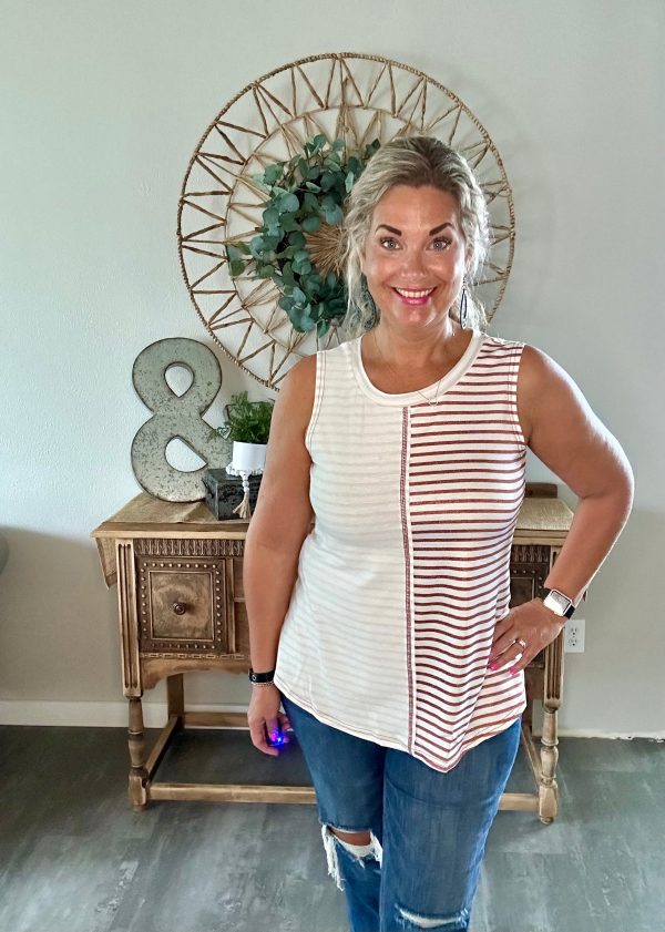 Brown Stripe Color Block Tank Online