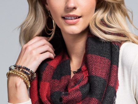 Woven Buffalo Checkered Infinity Scarf-Red Cheap