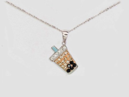 Boba Milk Tea Crystal Sterling Silver Necklace Online Sale