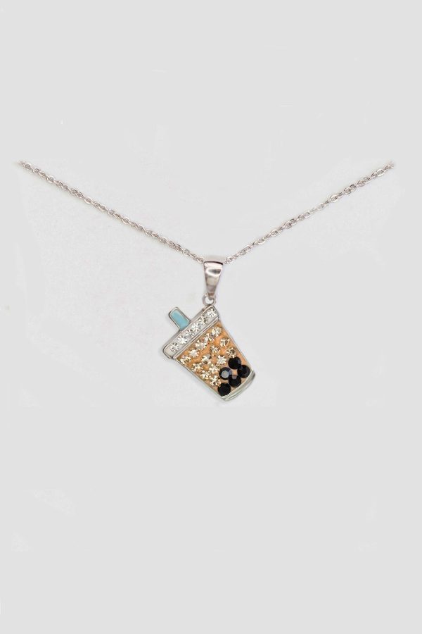 Boba Milk Tea Crystal Sterling Silver Necklace Online Sale