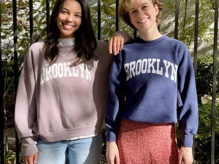 Brooklyn Varsity Upcycled Sweatshirt in Navy Blue Online