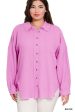 Curvy Double Gauze Oversized Raw Edge Shirt-Mauve Cheap