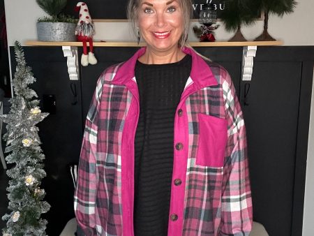 Magenta Plaid Shacket For Cheap