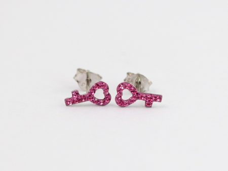 Open Heart Key Crystal Sterling Silver Stud Earrings Online now