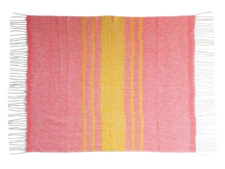 Pink Throw with Yellow Stripes and Fringe Discount