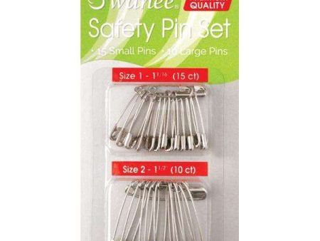 Swanee Safety Pin Assorted Size 25ct Silver Supply