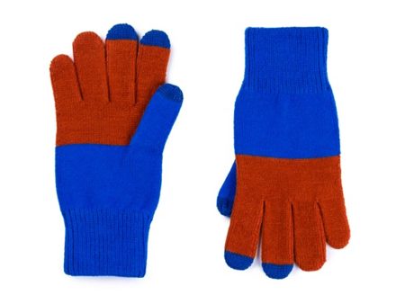 Colorblock Extra Large Touchscreen Gloves in Cobalt Rust on Sale