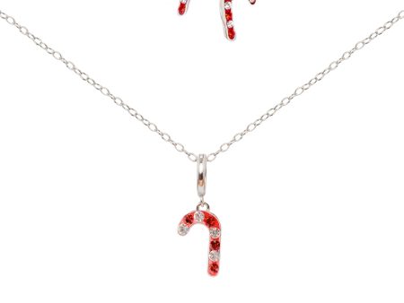 Candy Cane Crystal Sterling Silver Earring and Charm Necklace Set For Sale