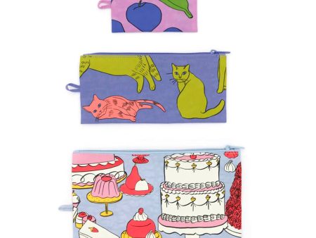 Baggu Flat Zip Pouches in Still Life (Set of 3) For Cheap