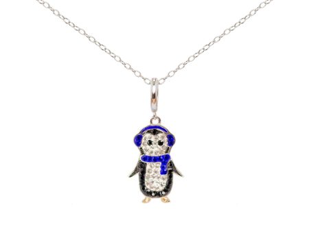 Holiday Penguin with Sapphire Crystal scarf Sterling Silver Charm Necklace Online