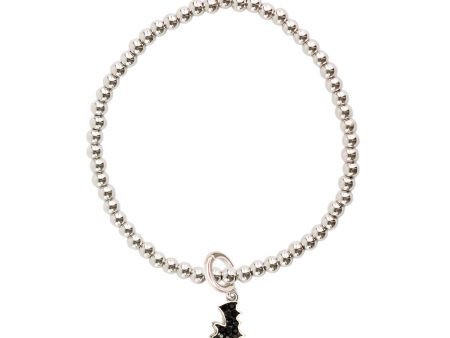 Bat Crystal Charm Sterling Silver Beaded Stretch Bracelet For Sale