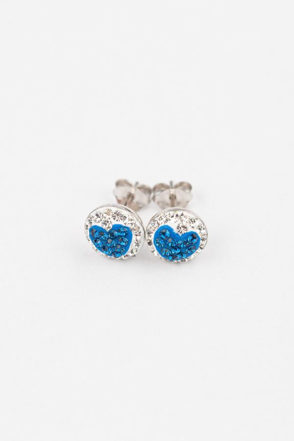 8mm Round Crystal Heart Silver Stud Earrings Supply