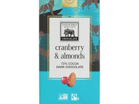 Endangered Species Natural Chocolate Bars - Dark Chocolate - 72 Percent Cocoa - Cranberries And Almonds - 3 Oz Bars - Case Of 12 Online Sale