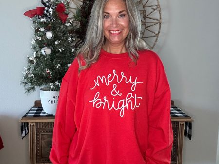 Merry & Bright Sweatshirt-Red Cheap