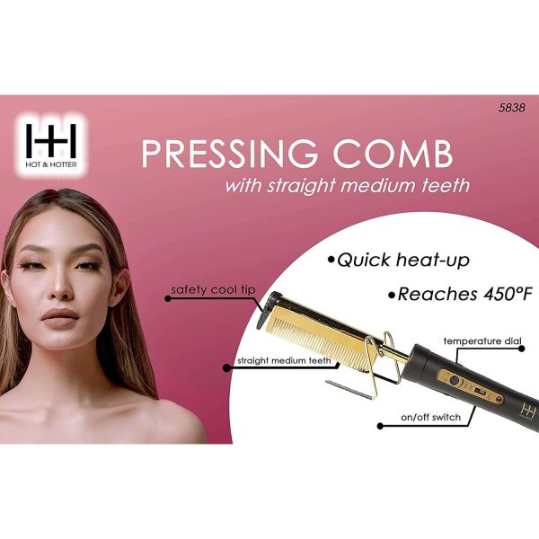 Hot & Hotter Electric Pressing Comb Medium Straight Teeth Sale