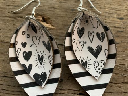 Black and White Heart Earrings on Sale