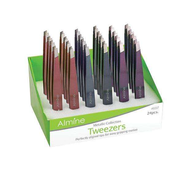 Almine Matte Metallic Slant Tip Tweezers 24ct Display Set Online now