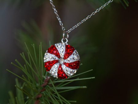 Peppermint Candy Holiday Crystal Silver Pendant Necklace Online