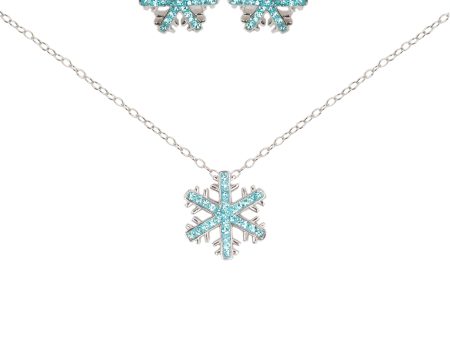 Blue Snowflake (Sectored) Crystal Silver Earring and Pendant Necklace Set For Sale