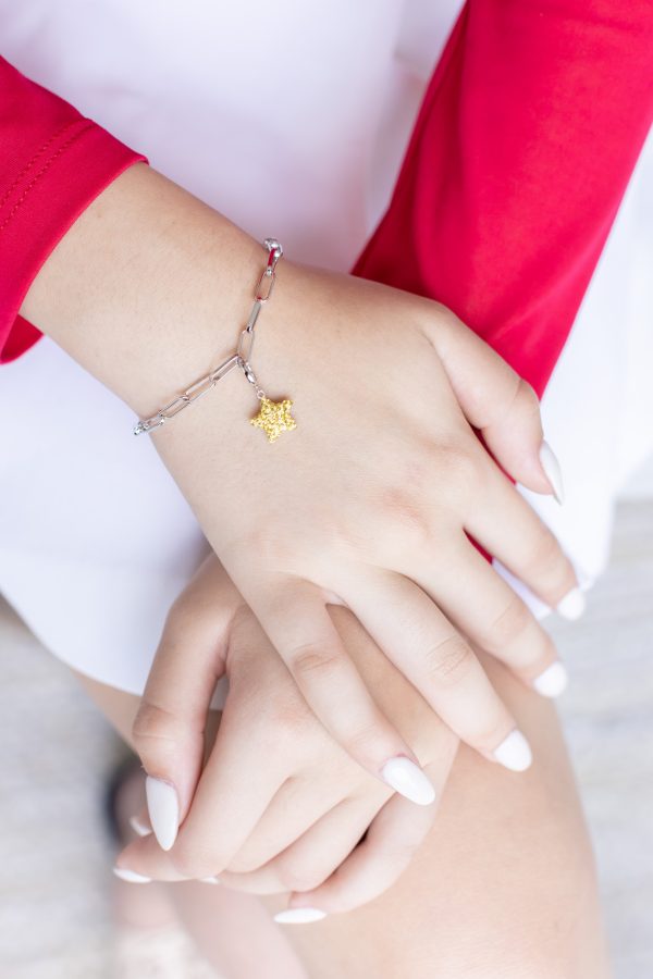 Yellow Star Crystal Sterling Silver Charm With Paperclip Bracelet Hot on Sale