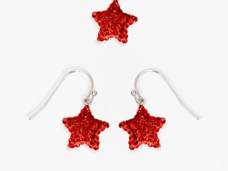 Red Star Crystal Sterling Silver Earrings and Charm Set Supply