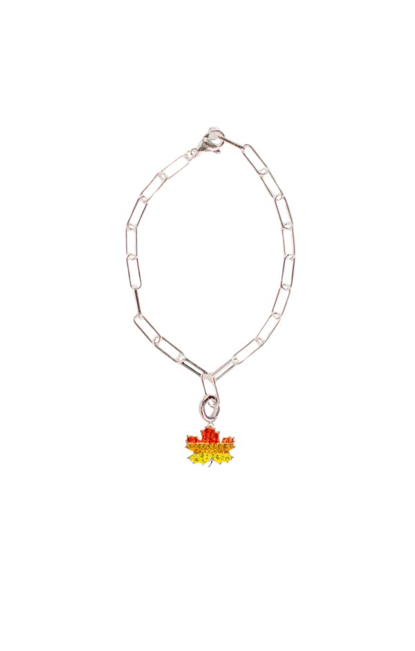 Maple Leaf Crystal Sterling Silver Charm With Paperclip Bracelet Hot on Sale