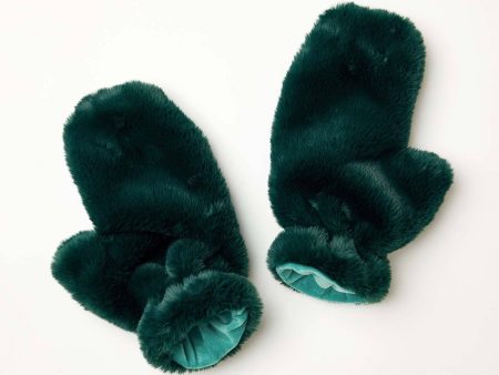 Cozy Cabin Faux Fur Mittens in Pine on Sale