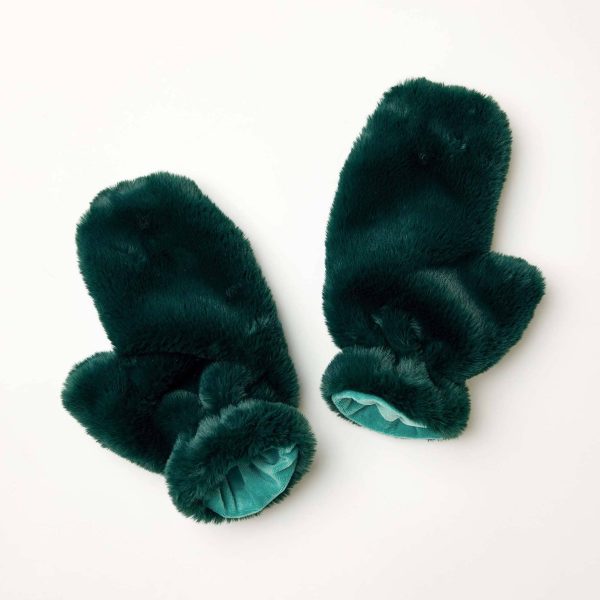 Cozy Cabin Faux Fur Mittens in Pine on Sale