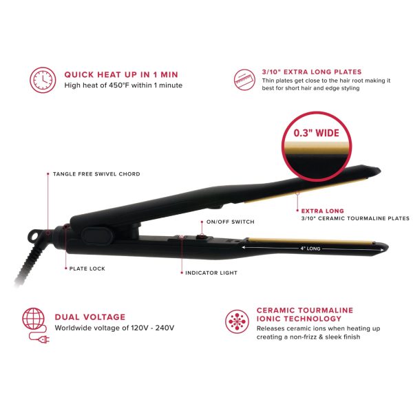 Hot & Hotter Pencil Ceramic Tourmaline Flat Iron 3 10  Black Online