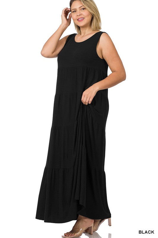 Sleeveless Maxi Tiered Dress-Curvy For Discount