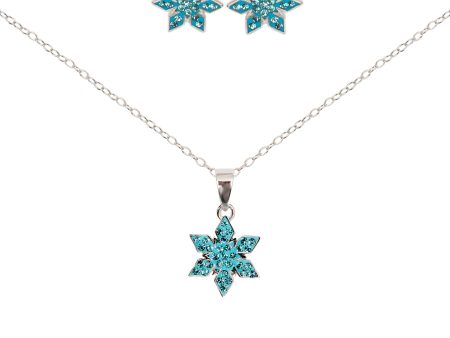 Blue Stellar Snowflake Holiday Crystal Silver Earring and Pendant Necklace Set Online now