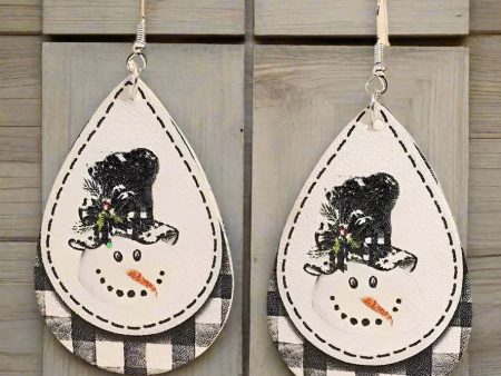 Snowman Buffalo Plaid Earrings Online now