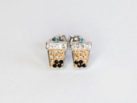 Boba Milk Tea Crystal Sterling Silver Stud Earrings on Sale