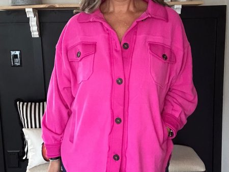 Oversized Fleece Shacket-Neon Hot Pink Supply