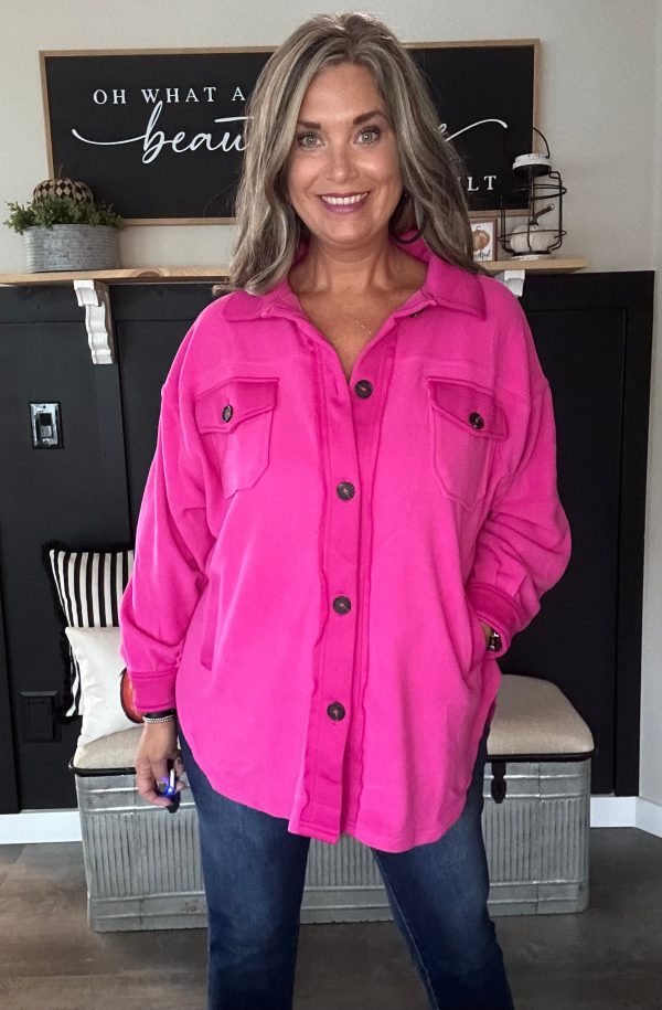 Oversized Fleece Shacket-Neon Hot Pink Supply