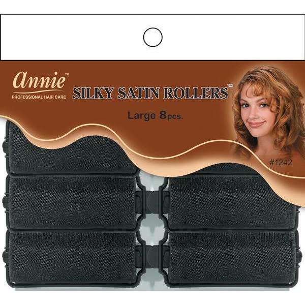 Annie Silky Satin Rollers Size L 8Ct Black Fashion