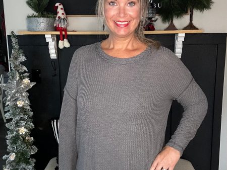 Oversized Waffle Top-Charcoal For Cheap