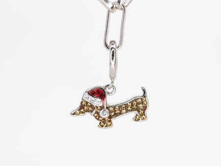 Holiday Dachshund Dog Crystal Sterling Silver Charm With Paperclip Bracelet Hot on Sale